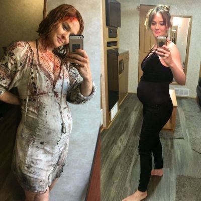 Jess Weixler posing for a photoshoot during her pregnancy.